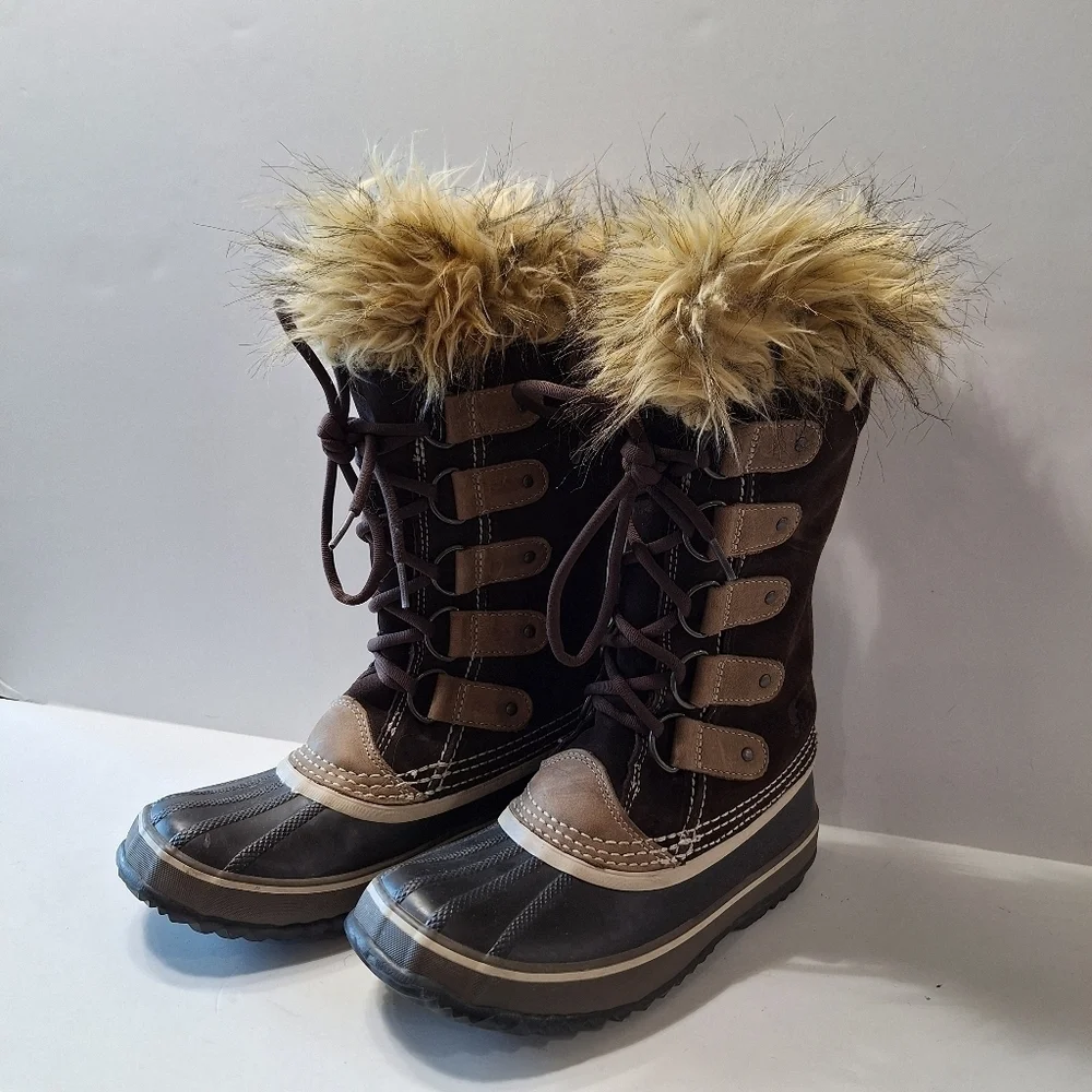SOREL Women’s Joan of Arctic Suede Gorpcore Hawk Brown Dark Stone Boots Size 6